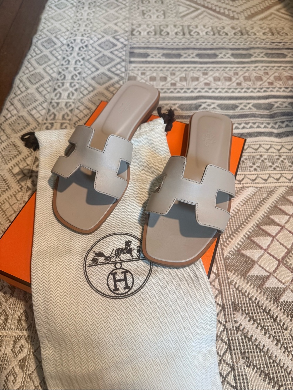 Hermes Oran Sandals 37.5 Beige Nomade